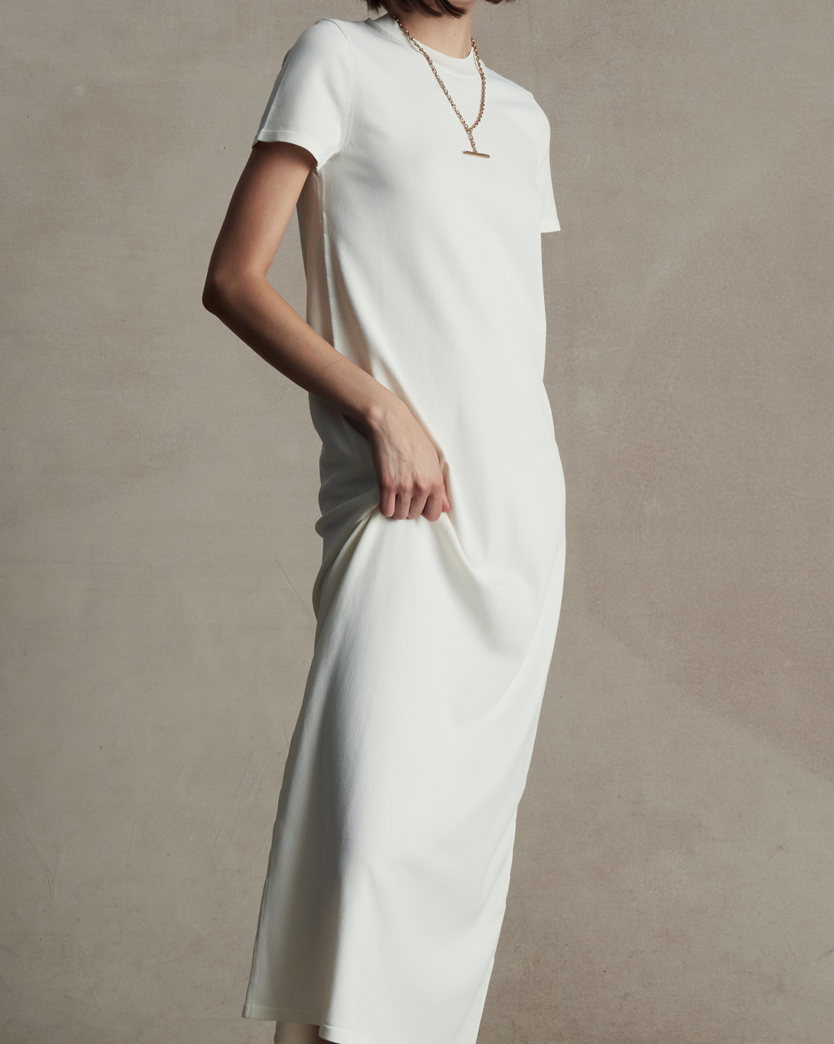 Off White Crepe Knit Tee Dress P Johnson