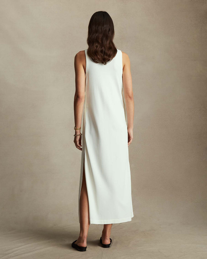 Crepe Knit Button Dress - Off White