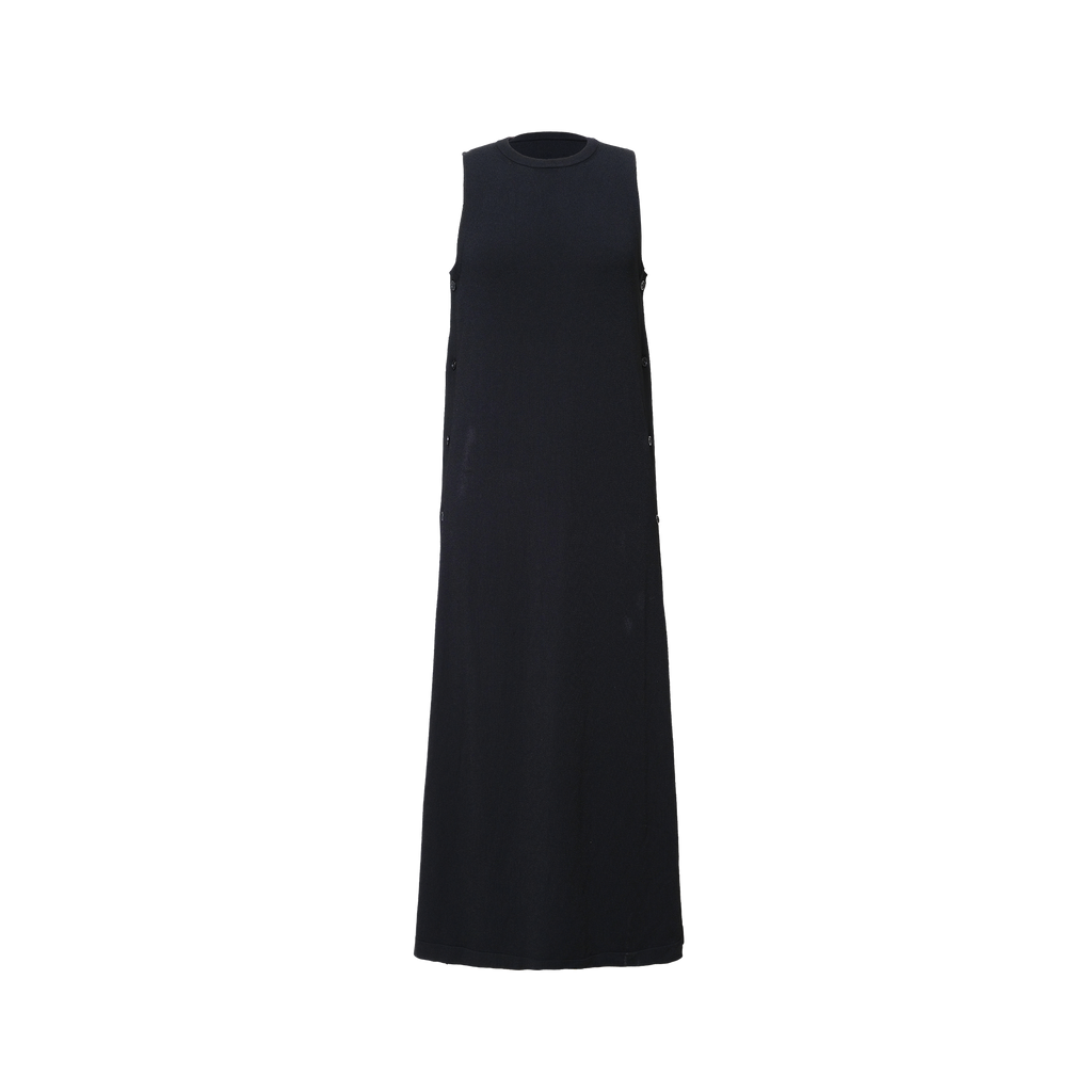 Black Crepe Knit Button Dress