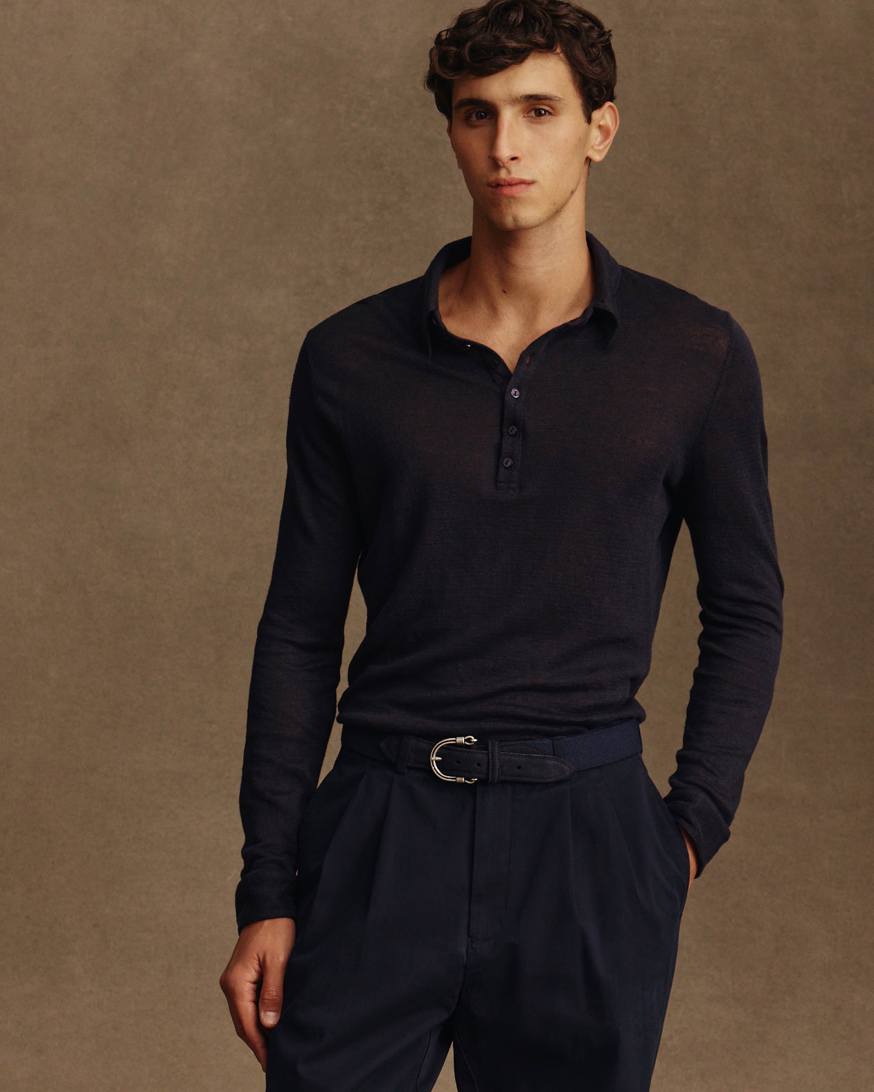 Linen Polo - Navy