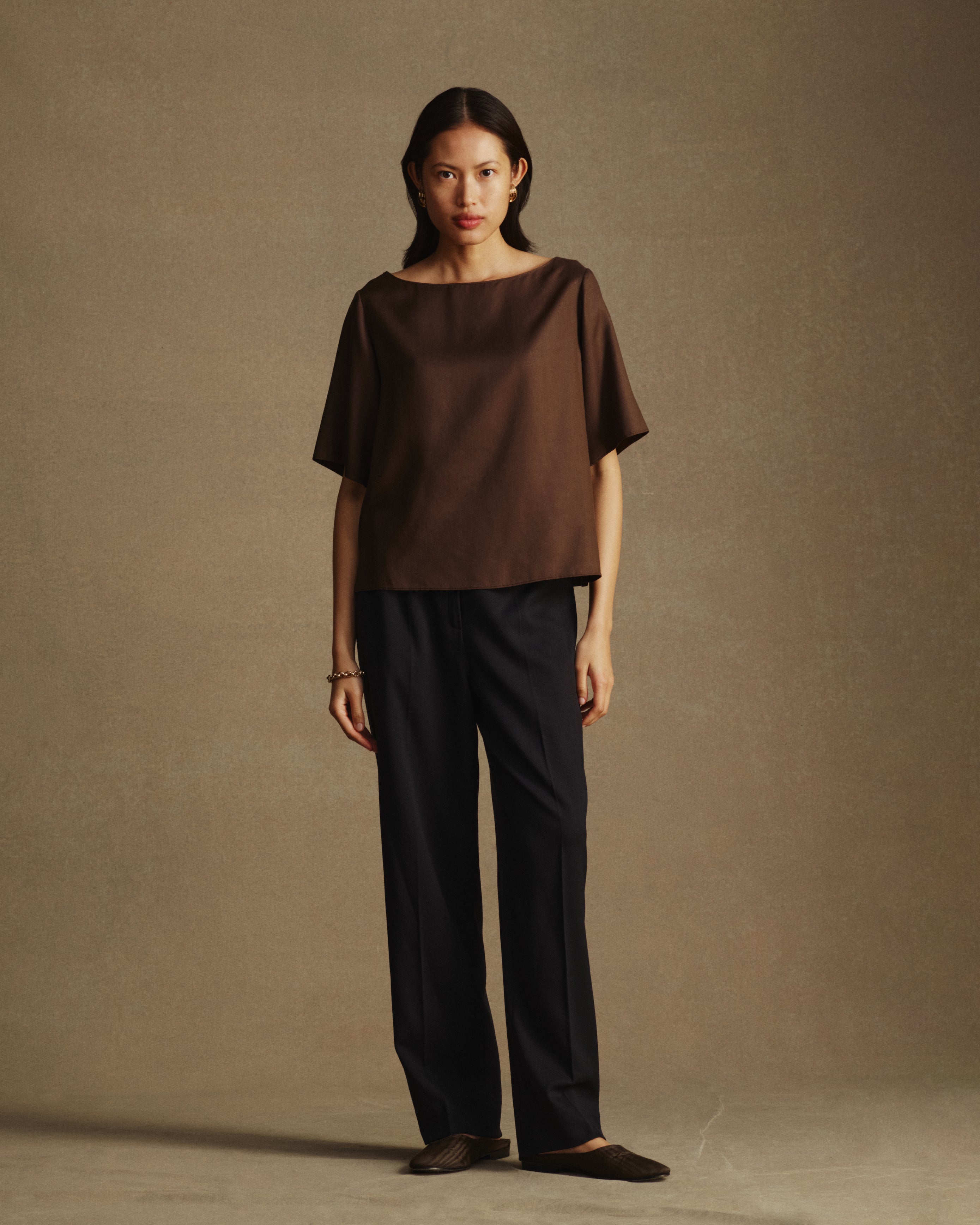 Boat Neck Top - Chocolate Dupioni