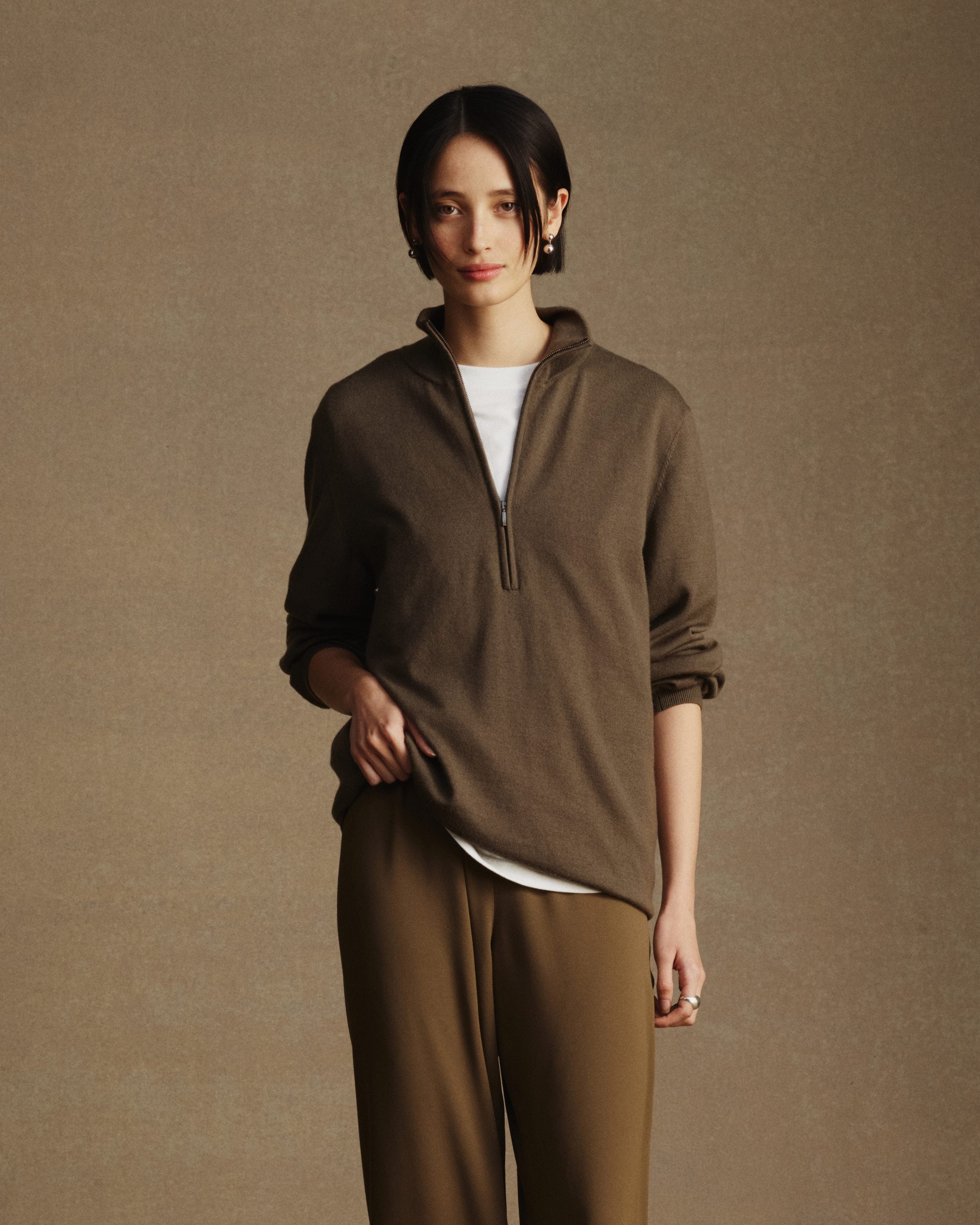 Cass Merino Quarter Zip - Moss
