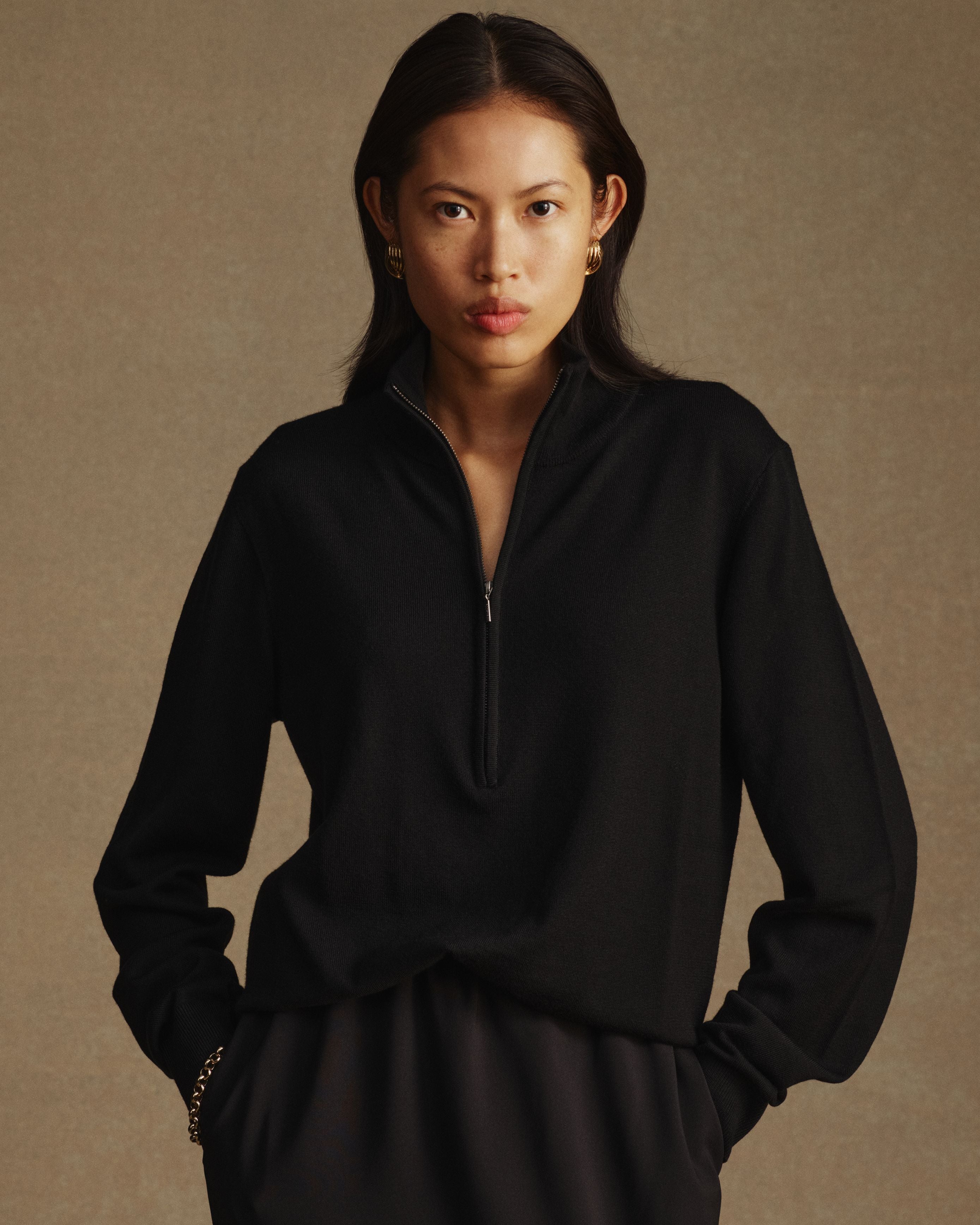 Cass Merino Quarter Zip - Black