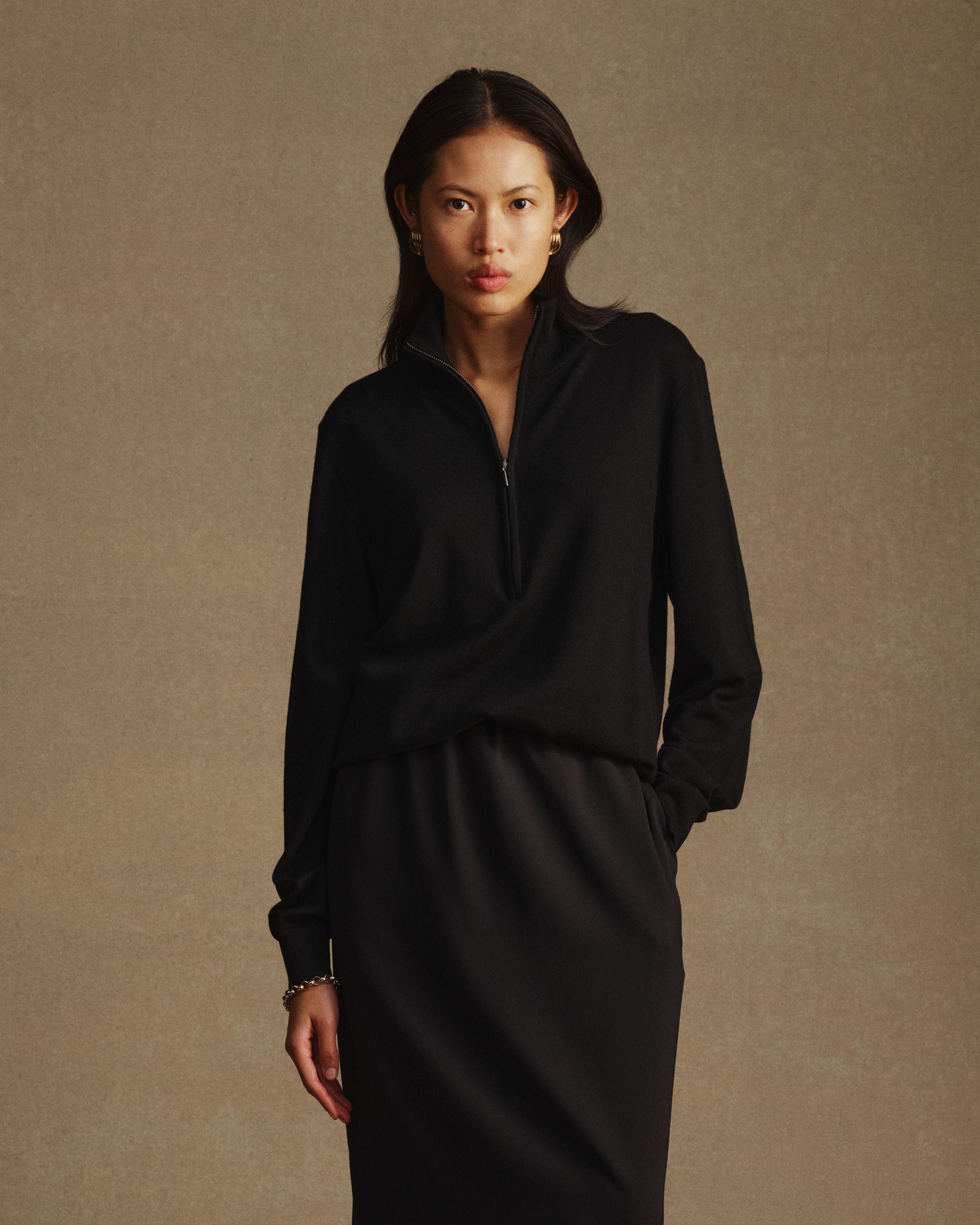 Cass Merino Quarter Zip - Black