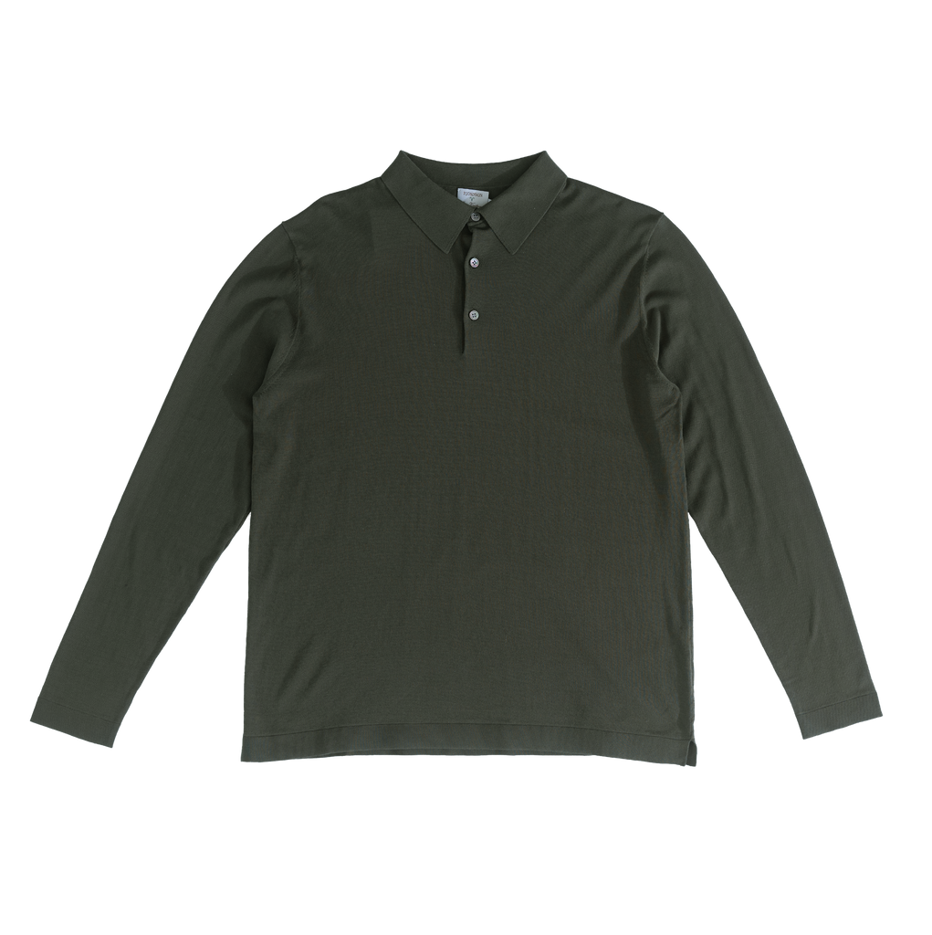 Green Ice Cotton Long Sleeve Polo