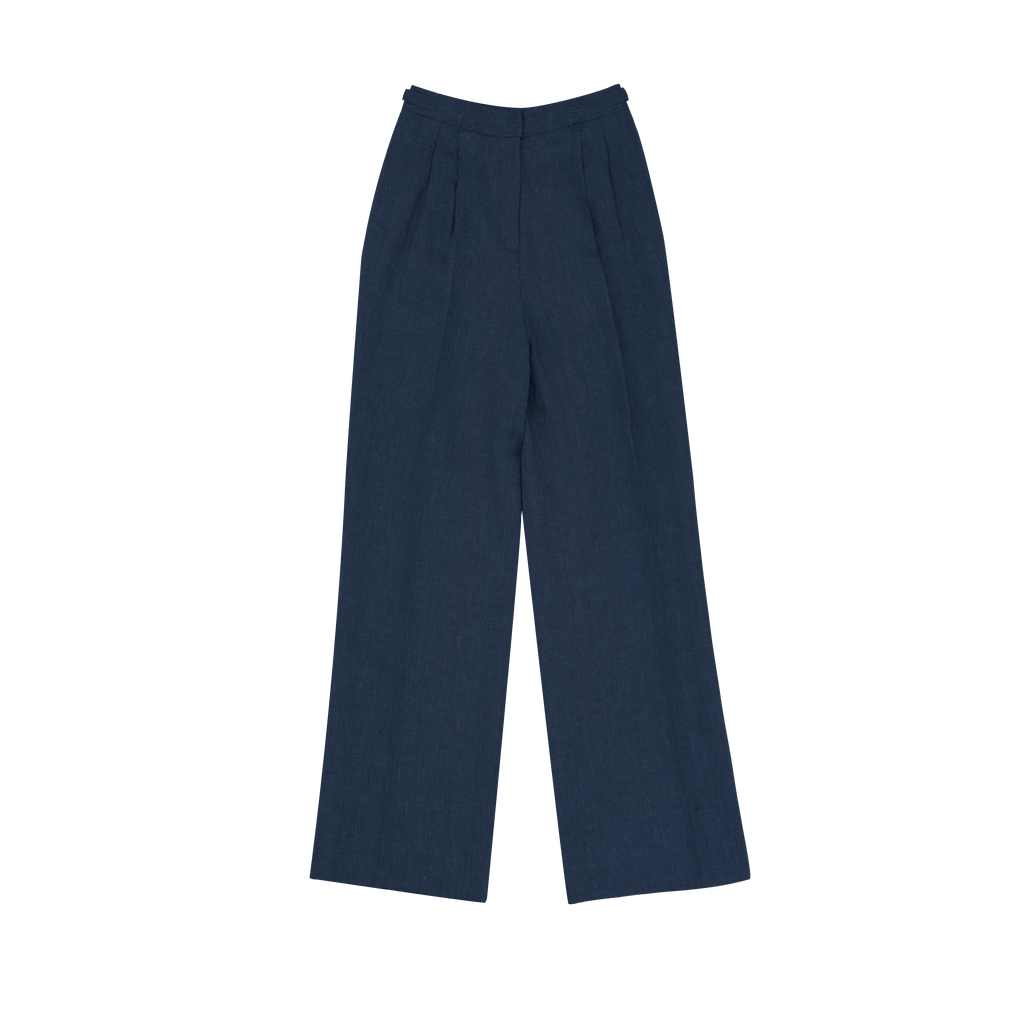 Navy Herringbone Perriand Trousers