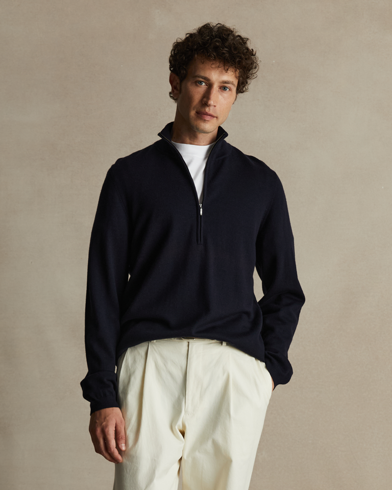 Merino Quarter Zip - Navy | P Johnson