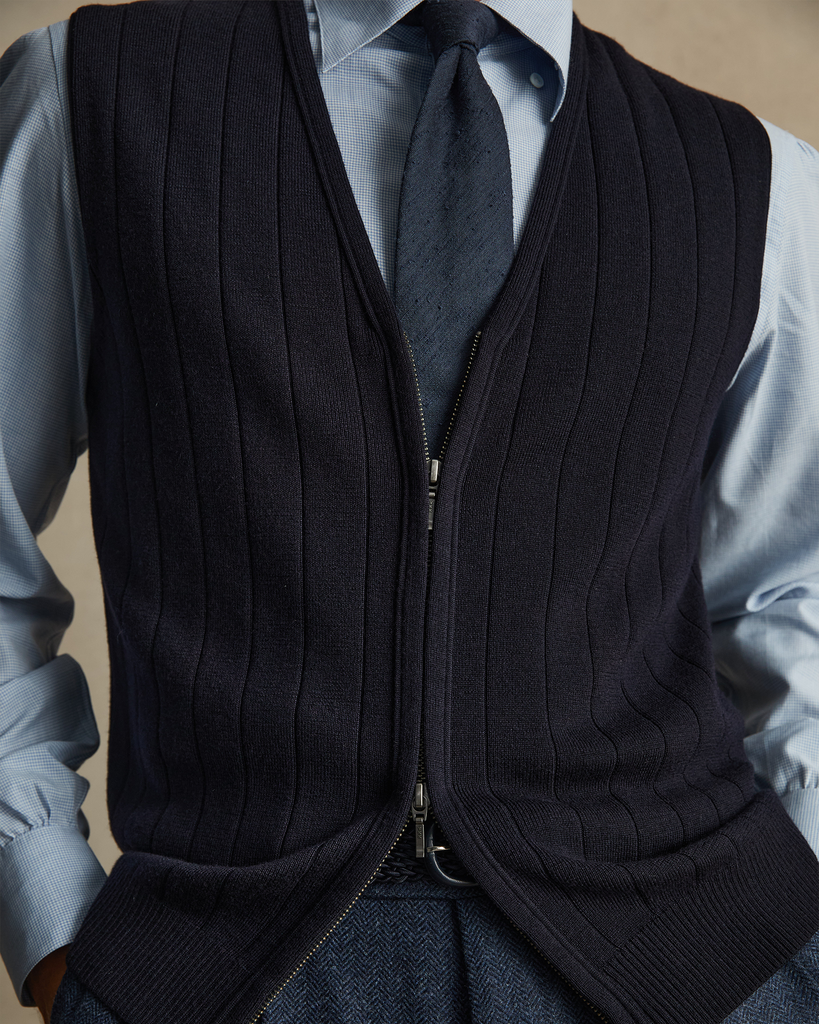 Navy Merino Ribbed Vest