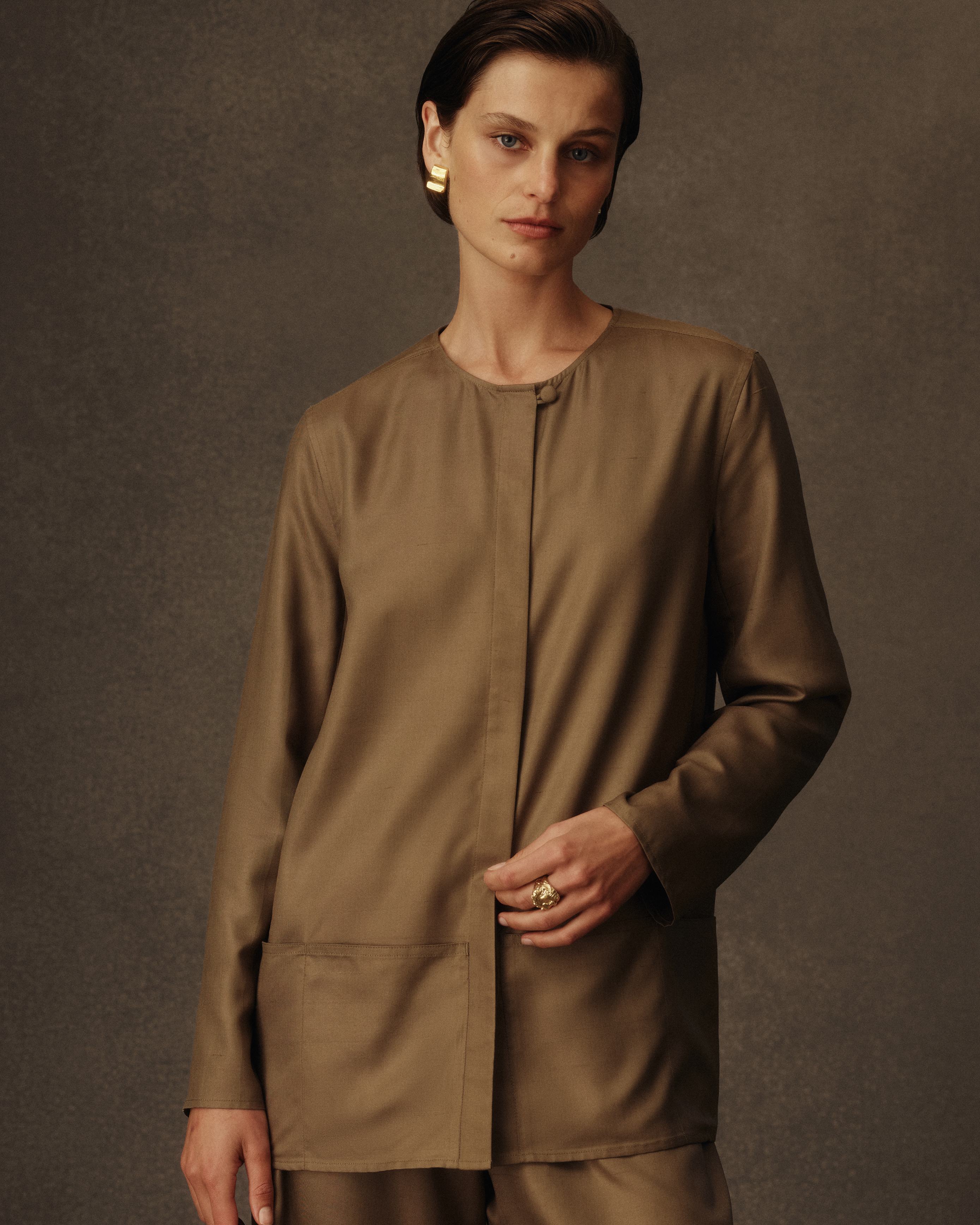 Nina Blouse - Taupe Dupioni