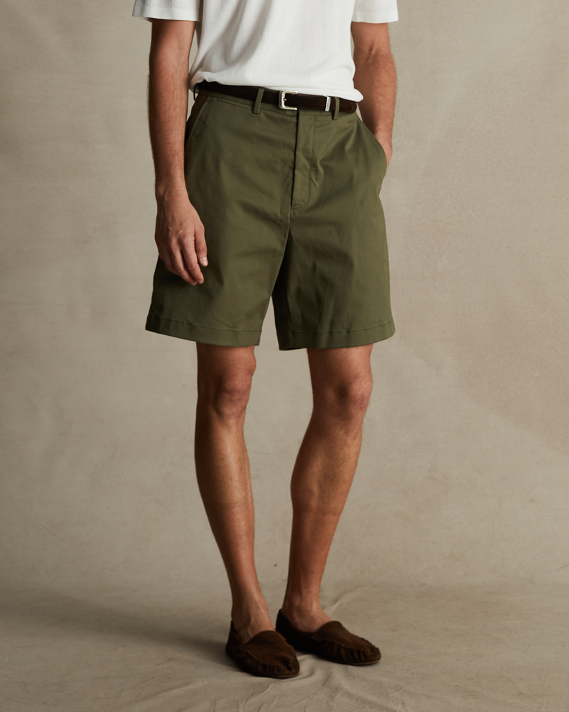 Olive Flat Front Chino Shorts P Johnson