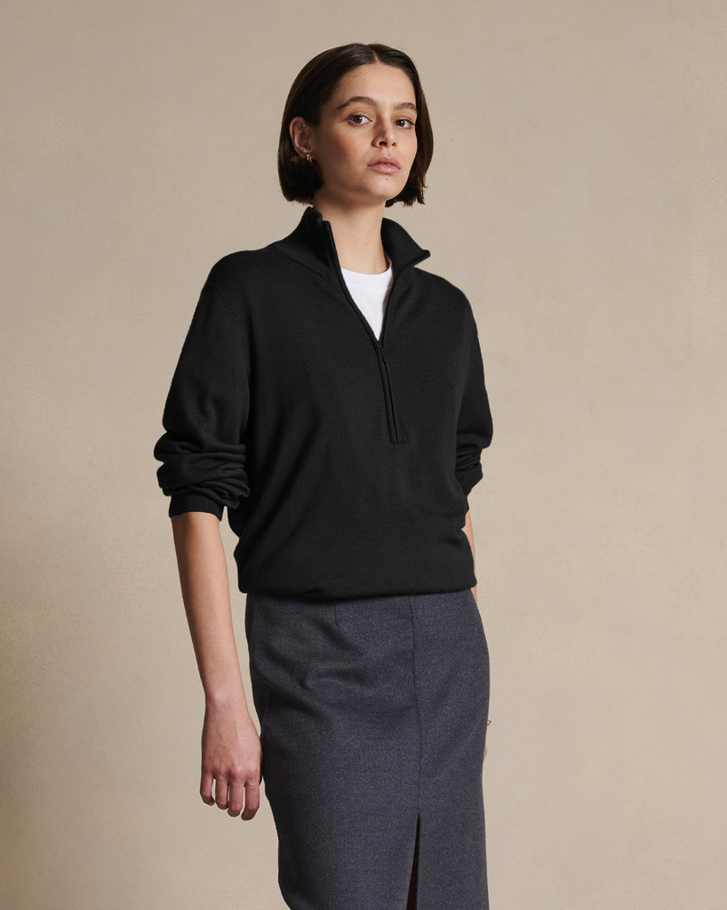 Cass Merino Quarter Zip - Black