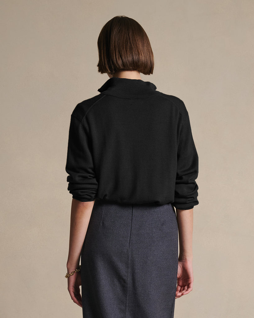 Cass Merino Quarter Zip - Black