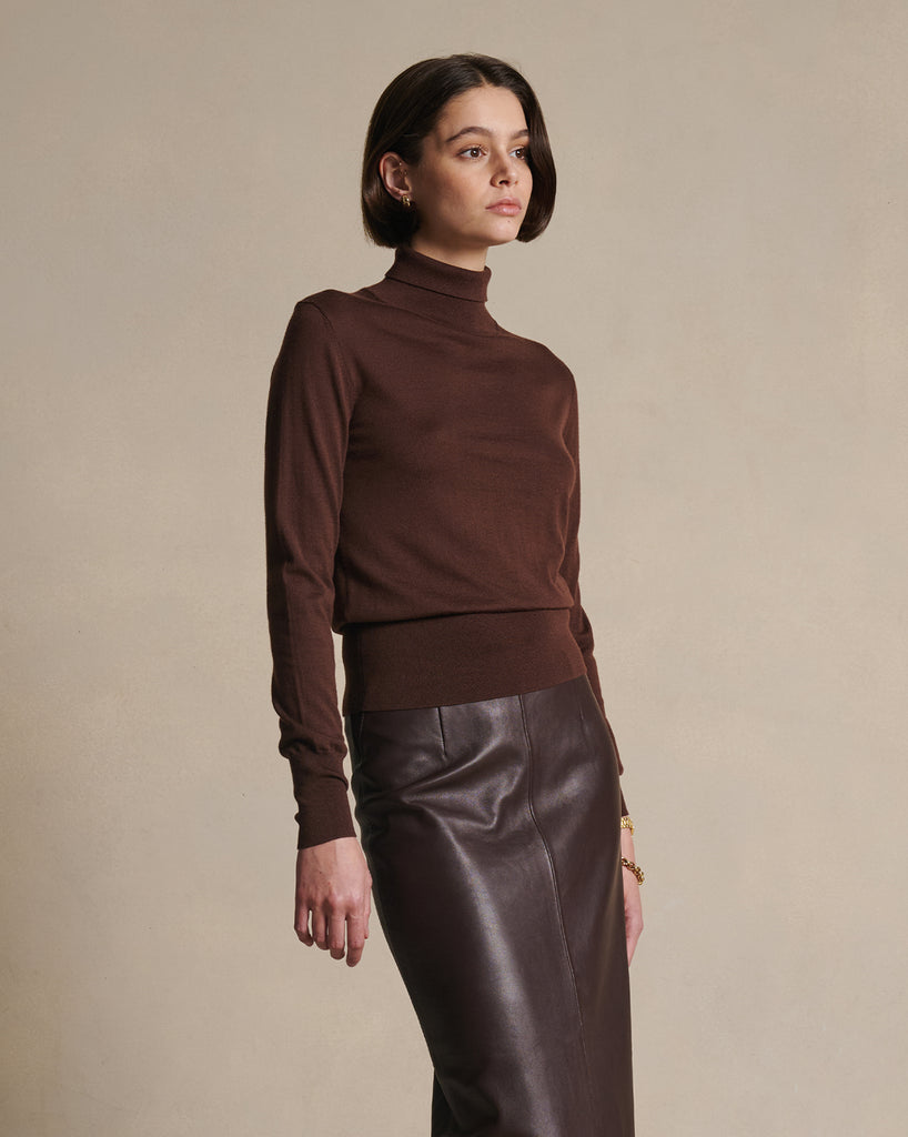 Cass Merino Roll Neck - Chocolate
