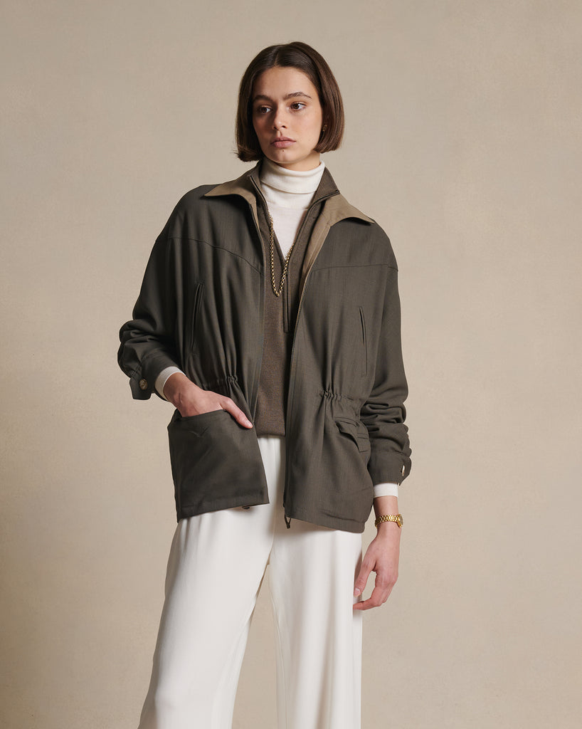 Reine Reversible Jacket - Dark Moss & Taupe