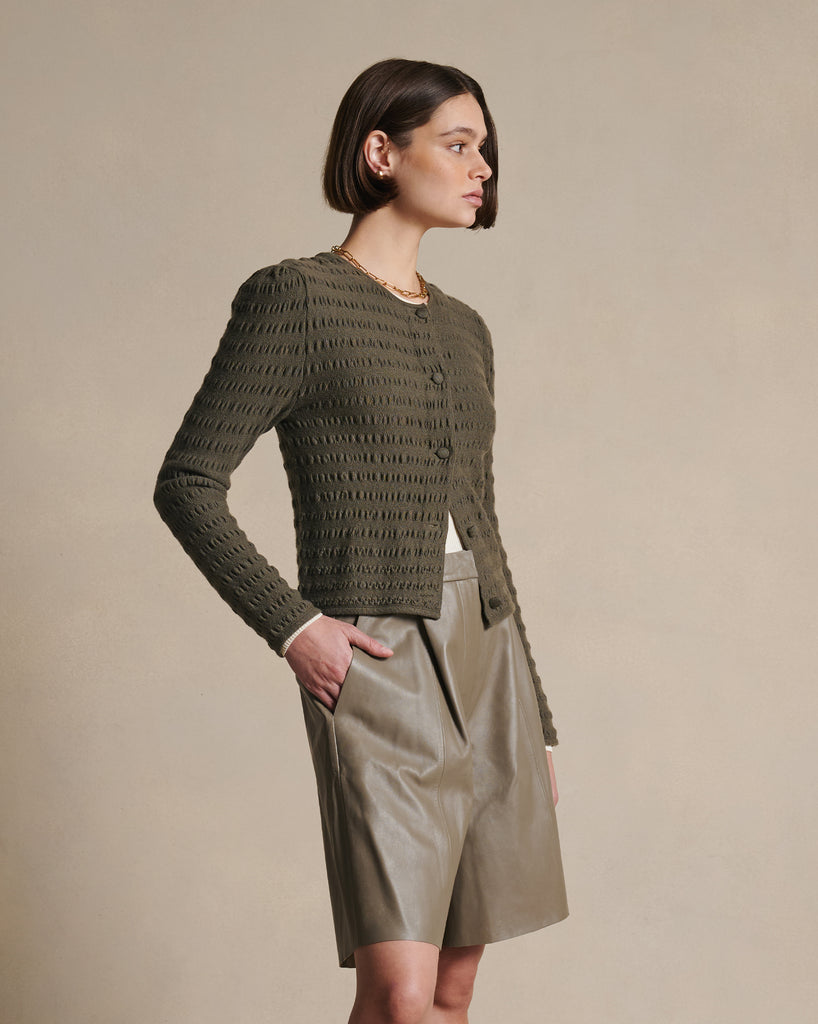 Annie Seersucker Cardigan - Moss