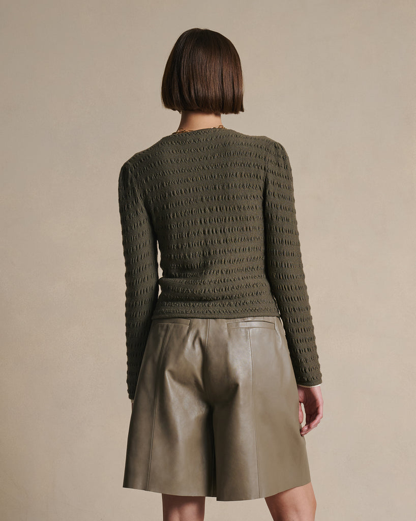 Annie Seersucker Cardigan - Moss