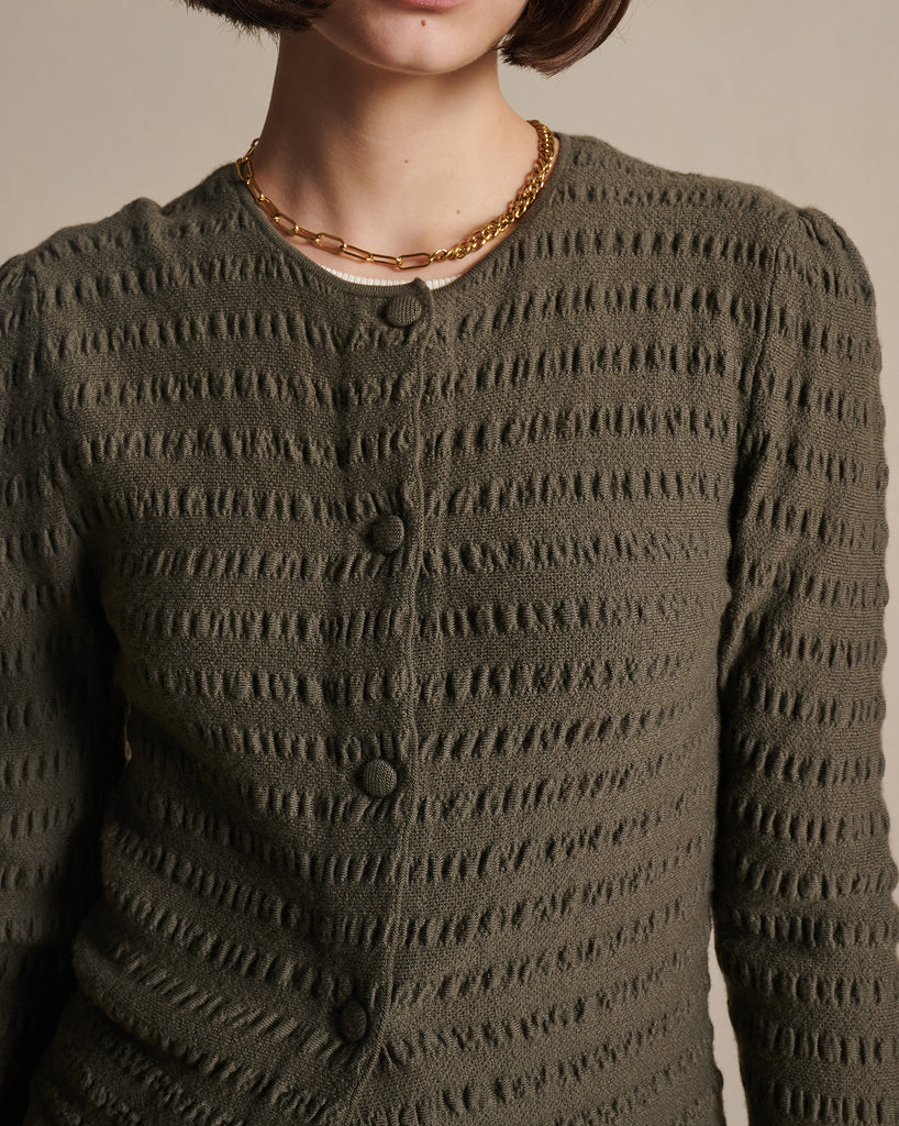 Annie Seersucker Cardigan - Moss