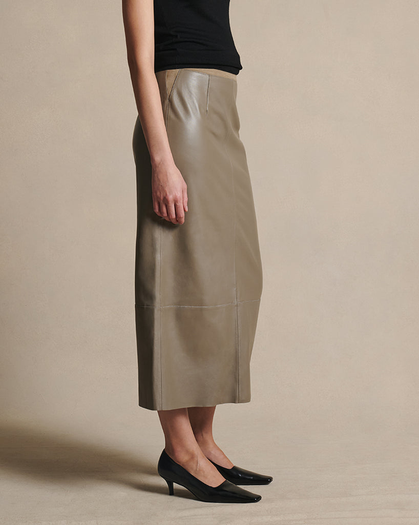 Marina Leather Maxi Skirt - Taupe