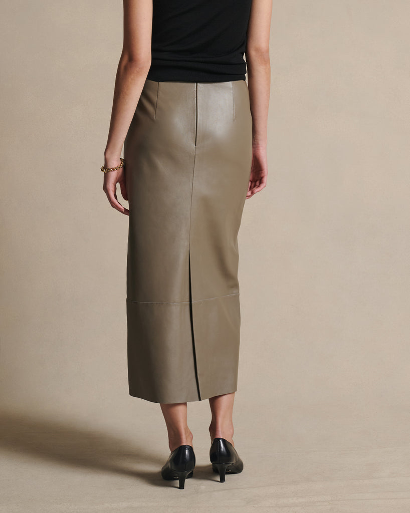 Marina Leather Maxi Skirt - Taupe