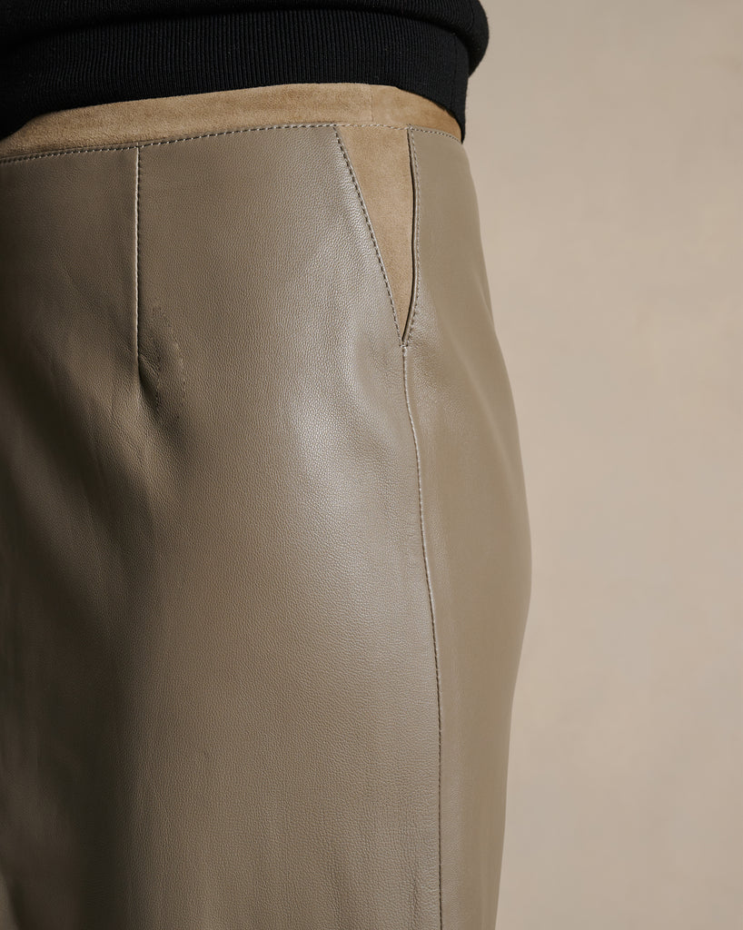 Marina Leather Maxi Skirt - Taupe