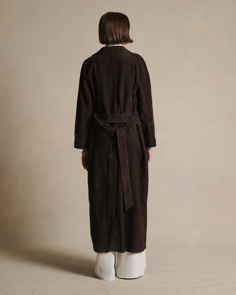 Isabella Suede Trench Coat - Bitter Chocolate