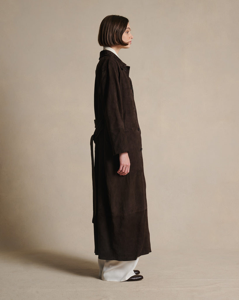 Isabella Suede Trench Coat - Bitter Chocolate