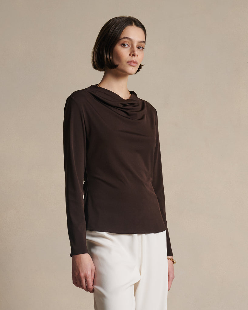 Peta Cowl Neck Top - Coffee