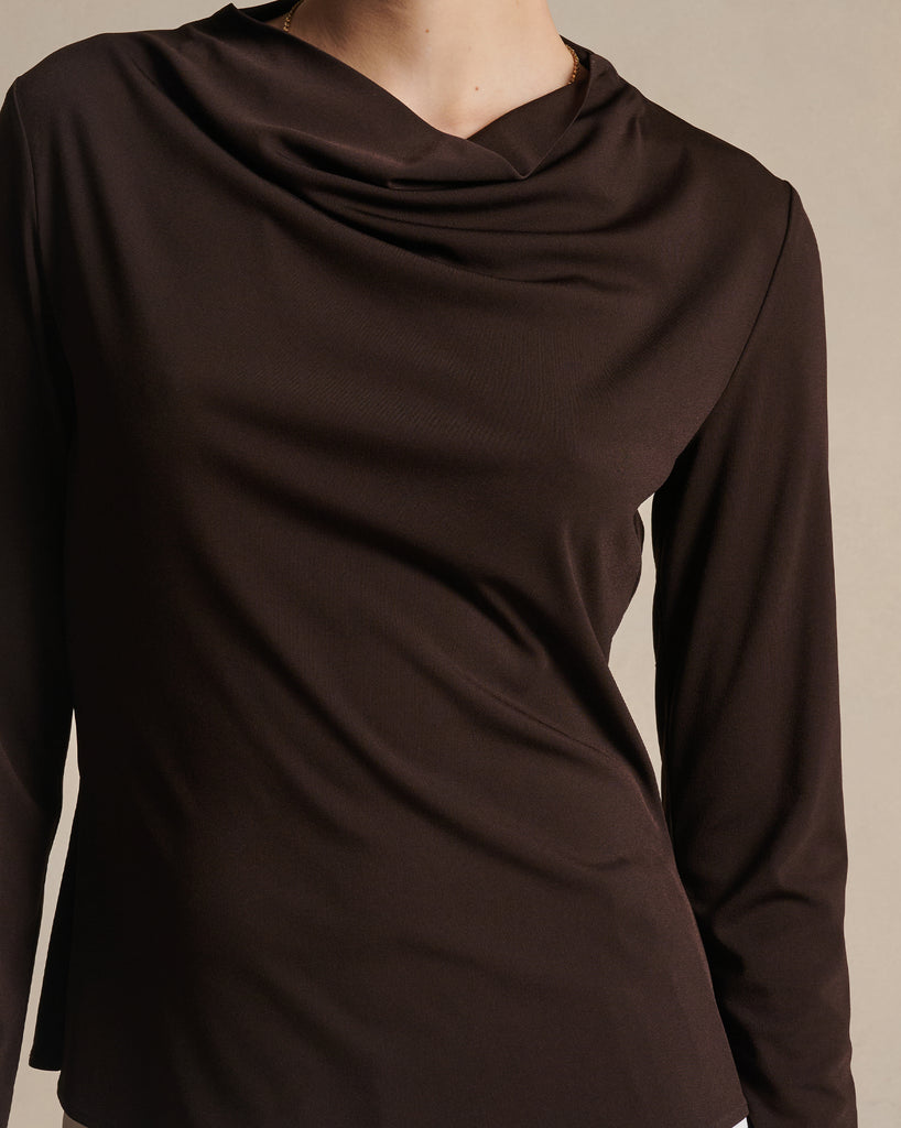 Peta Cowl Neck Top - Coffee