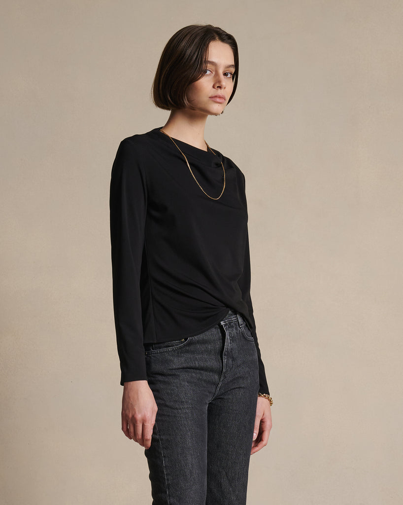 Peta Cowl Neck Top - Black