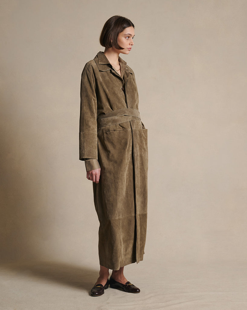 Isabella Suede Trench Coat - Taupe