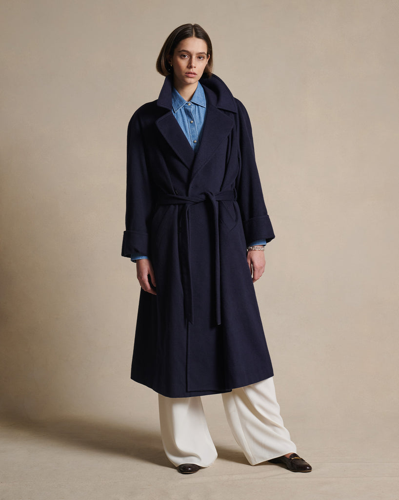 Double Breasted Raglan Overcoat - Navy