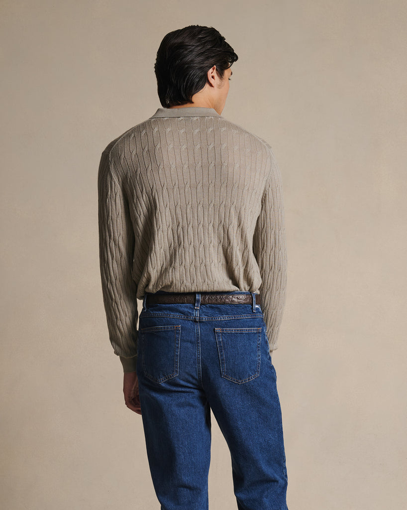 Merino Cable Knit Polo - Stone