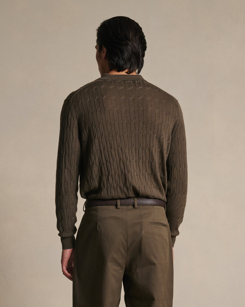 Merino Cable Knit Polo - Moss
