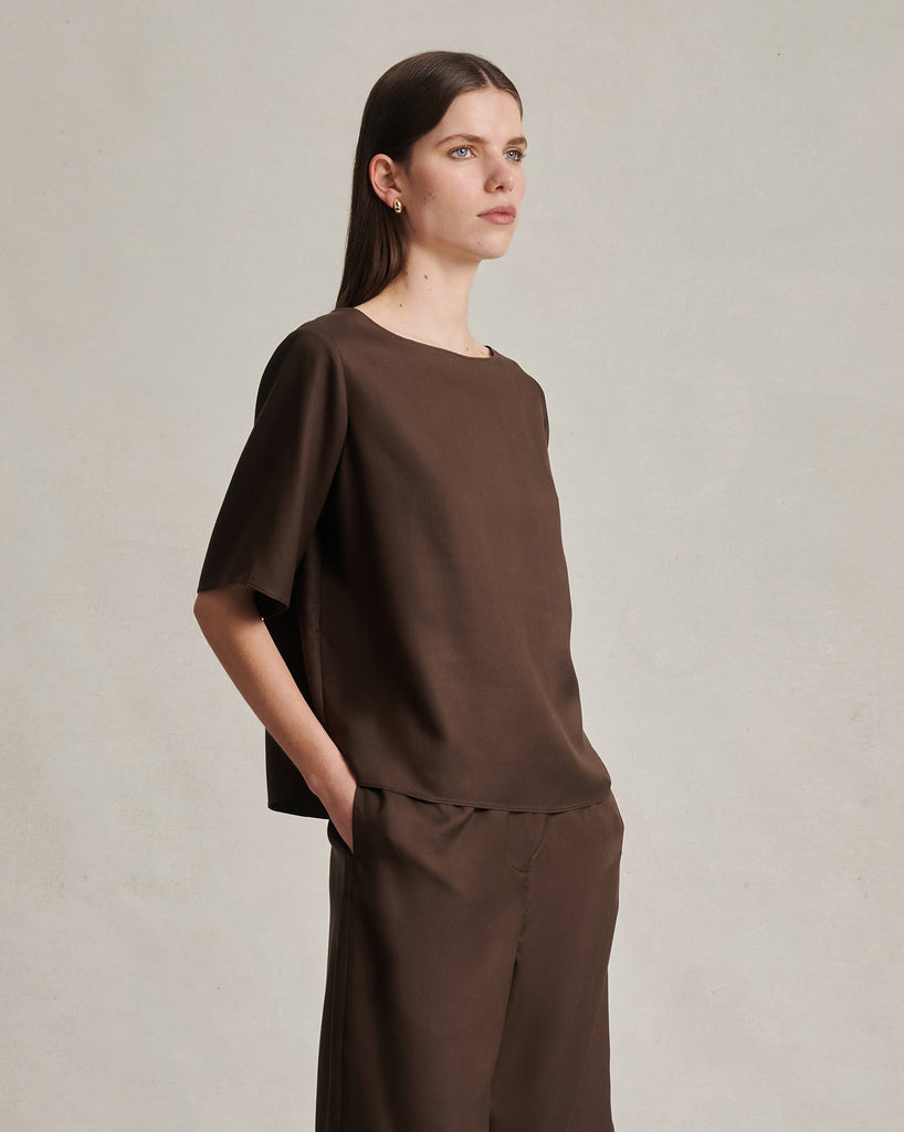Boat Neck Top - Chocolate Dupioni