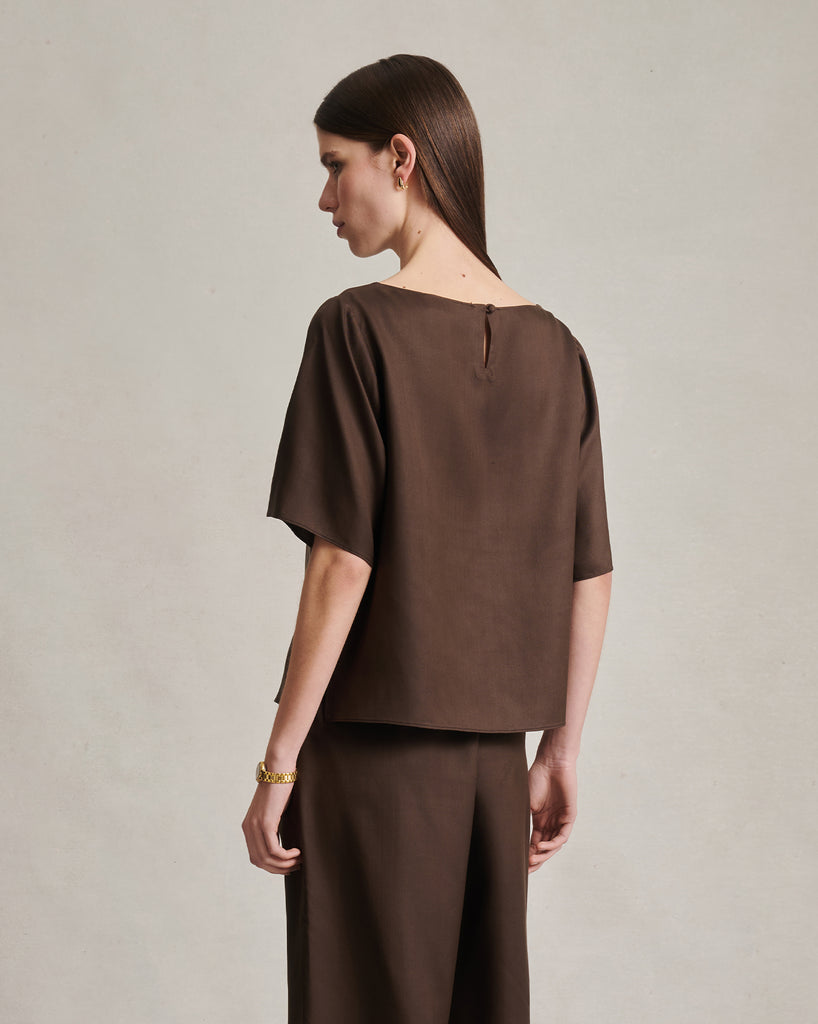 Boat Neck Top - Chocolate Dupioni