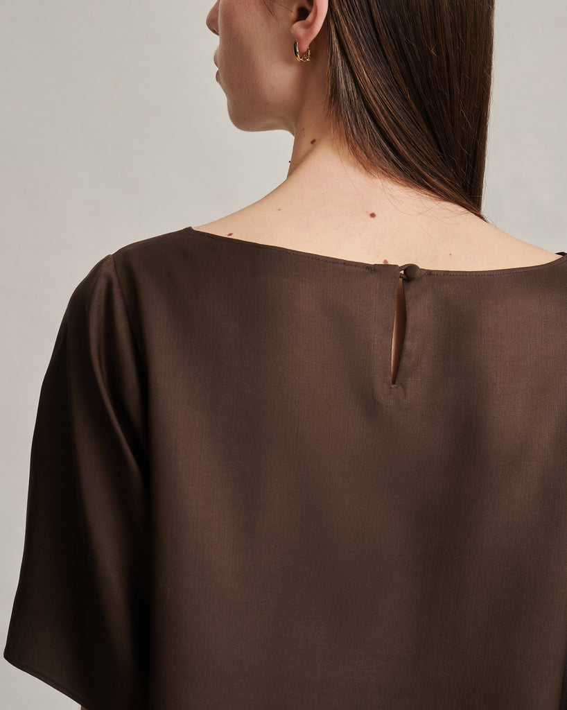 Boat Neck Top - Chocolate Dupioni