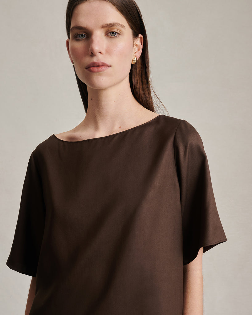 Boat Neck Top - Chocolate Dupioni