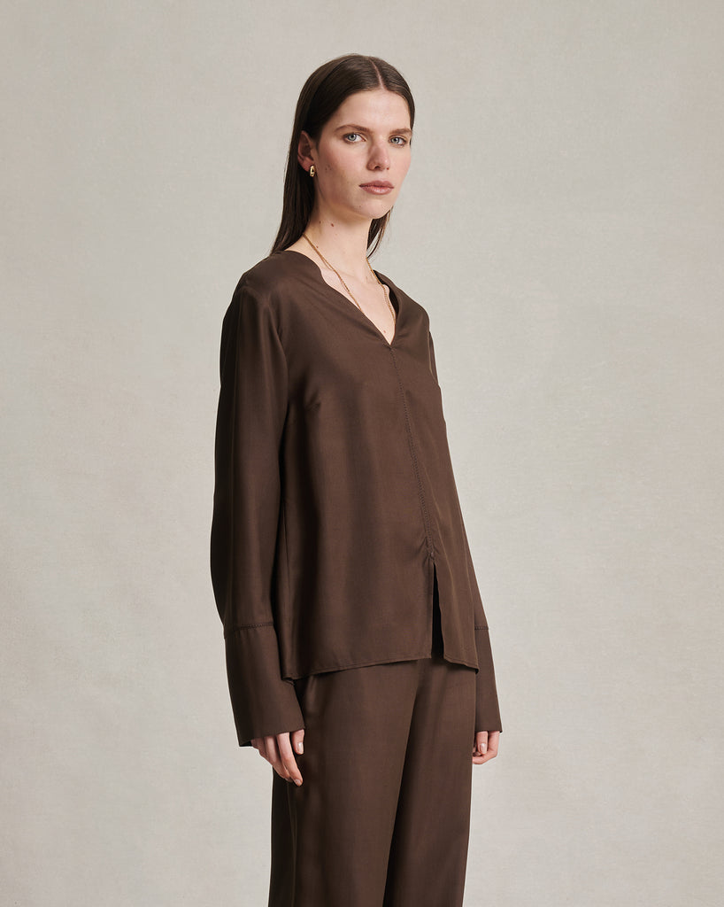Maria Blouse - Chocolate Dupioni