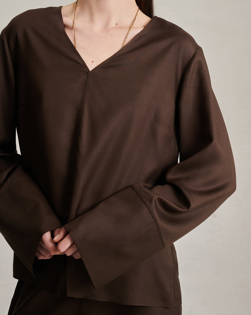 Maria Blouse - Chocolate Dupioni