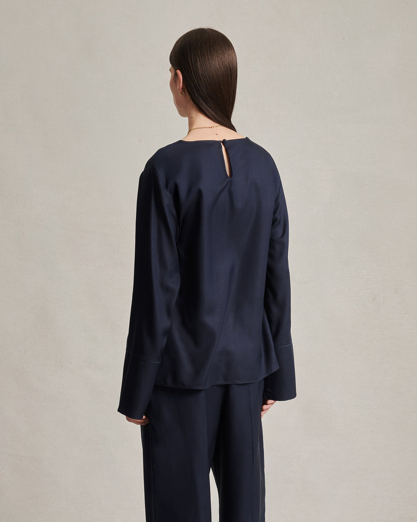 Maria Blouse - Navy Dupioni