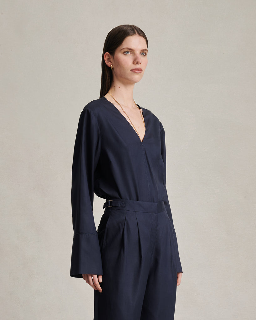 Maria Blouse - Navy Dupioni