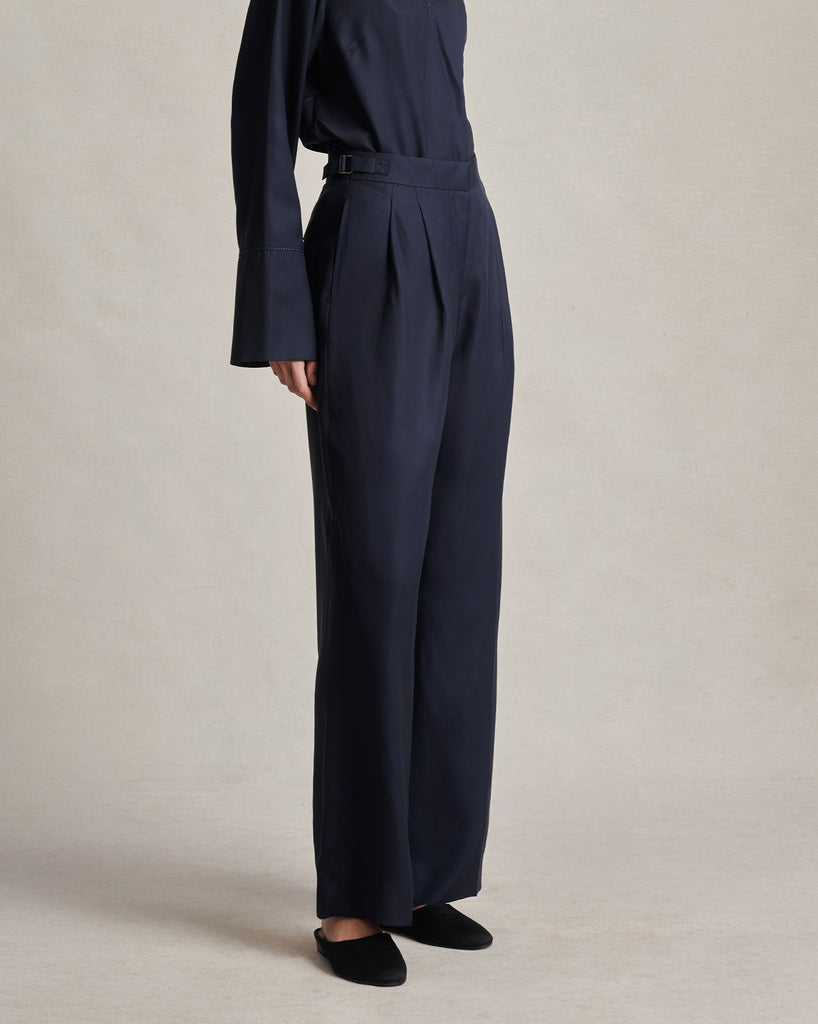 Perriand Trouser - Navy Dupioni