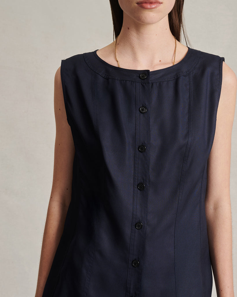 Bodice Top - Navy Dupioni