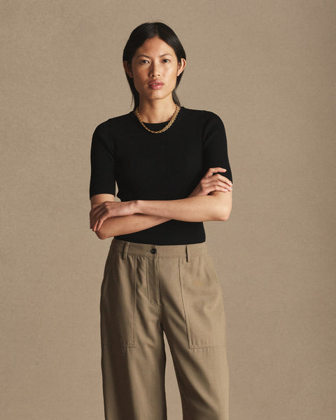 Georgia Rib Knit Tee - Black | P Johnson