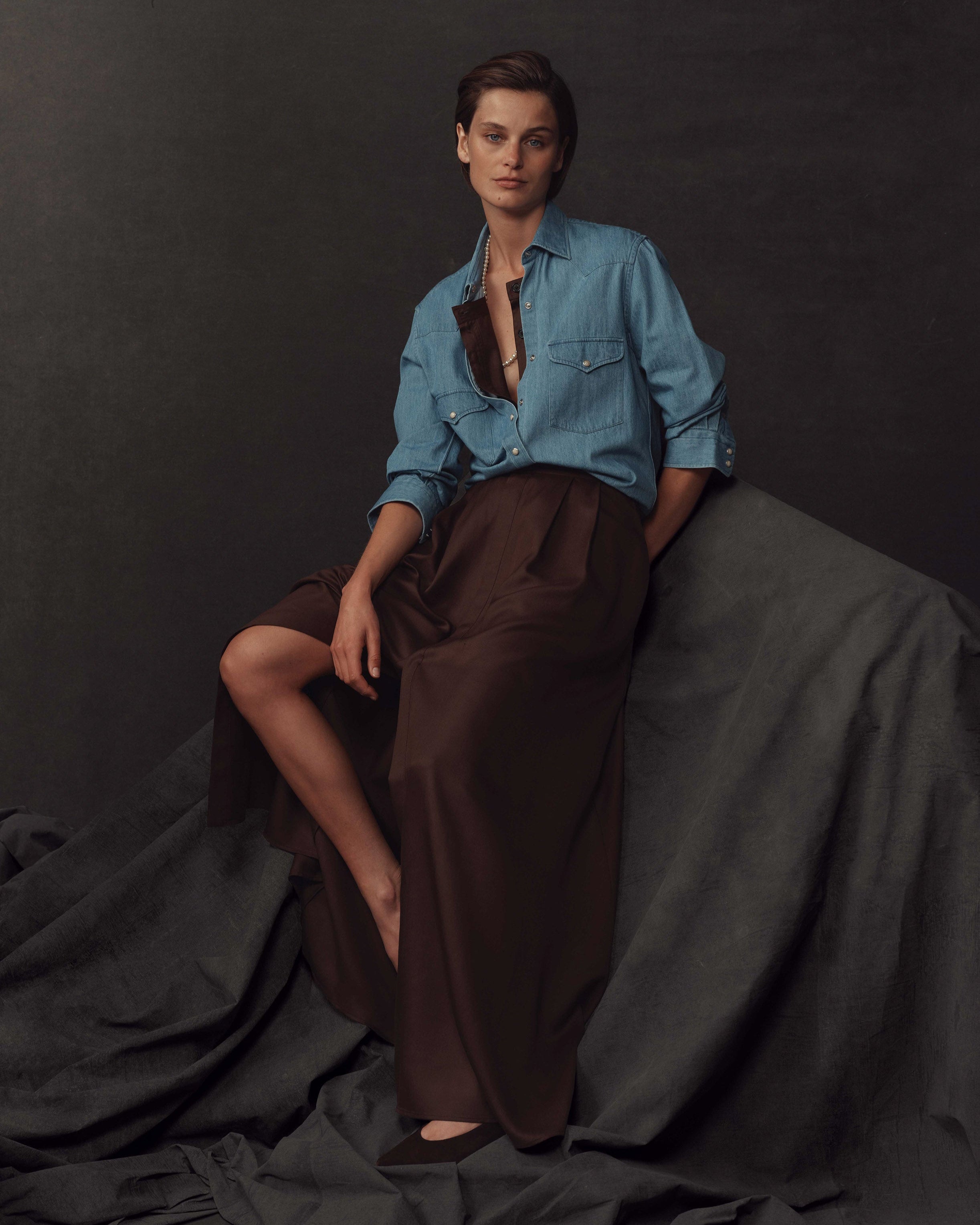 Kahlo Skirt - Chocolate Dupioni