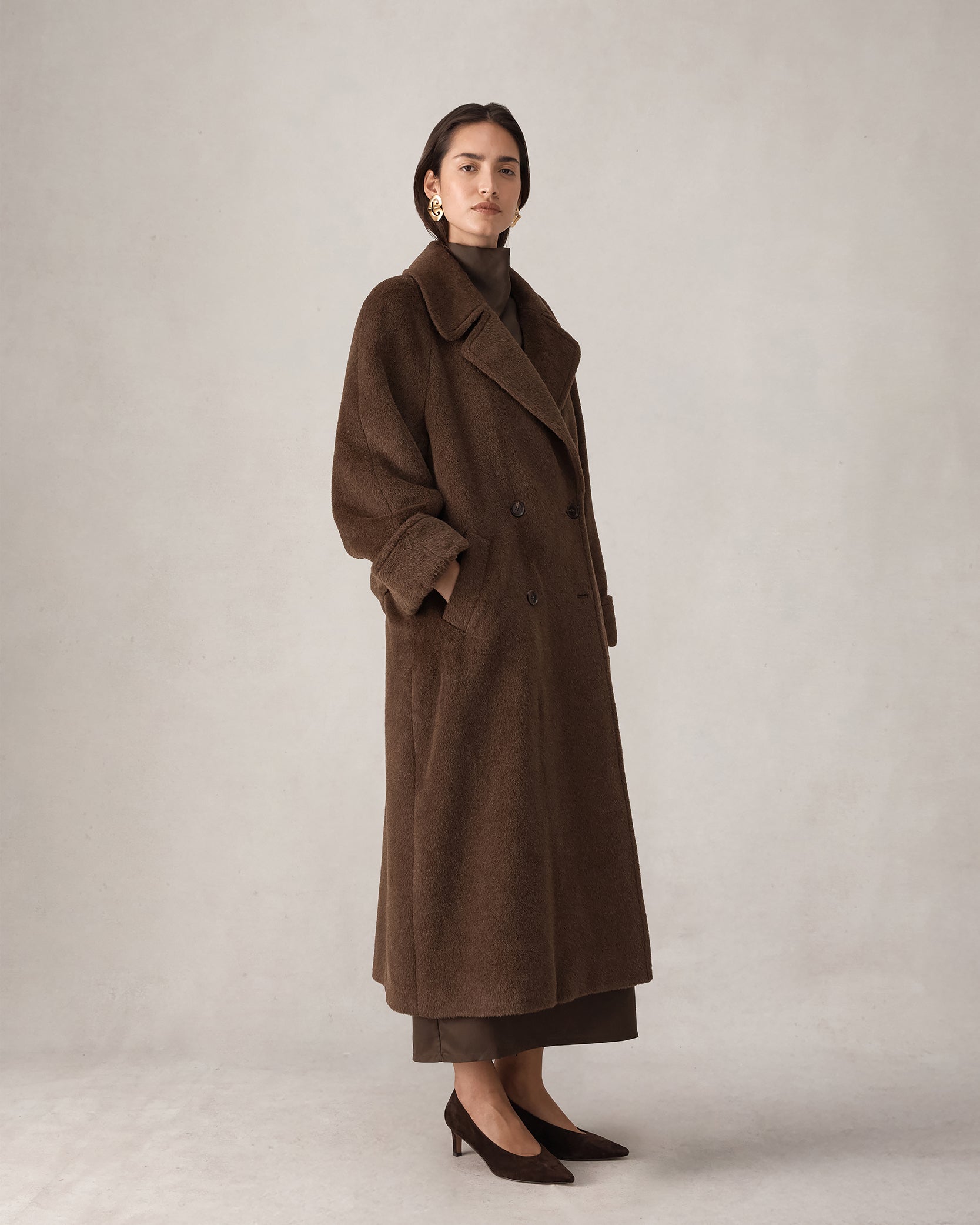 Double Breasted Raglan Overcoat - Brown