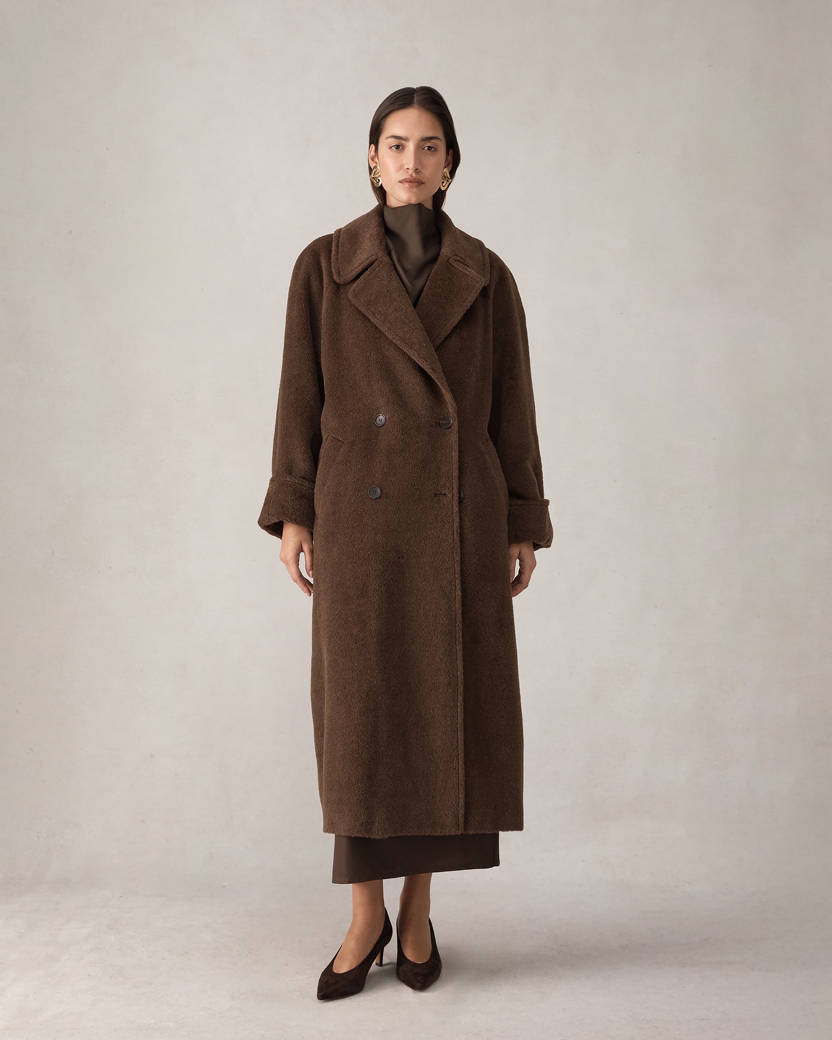 Double Breasted Raglan Overcoat - Brown