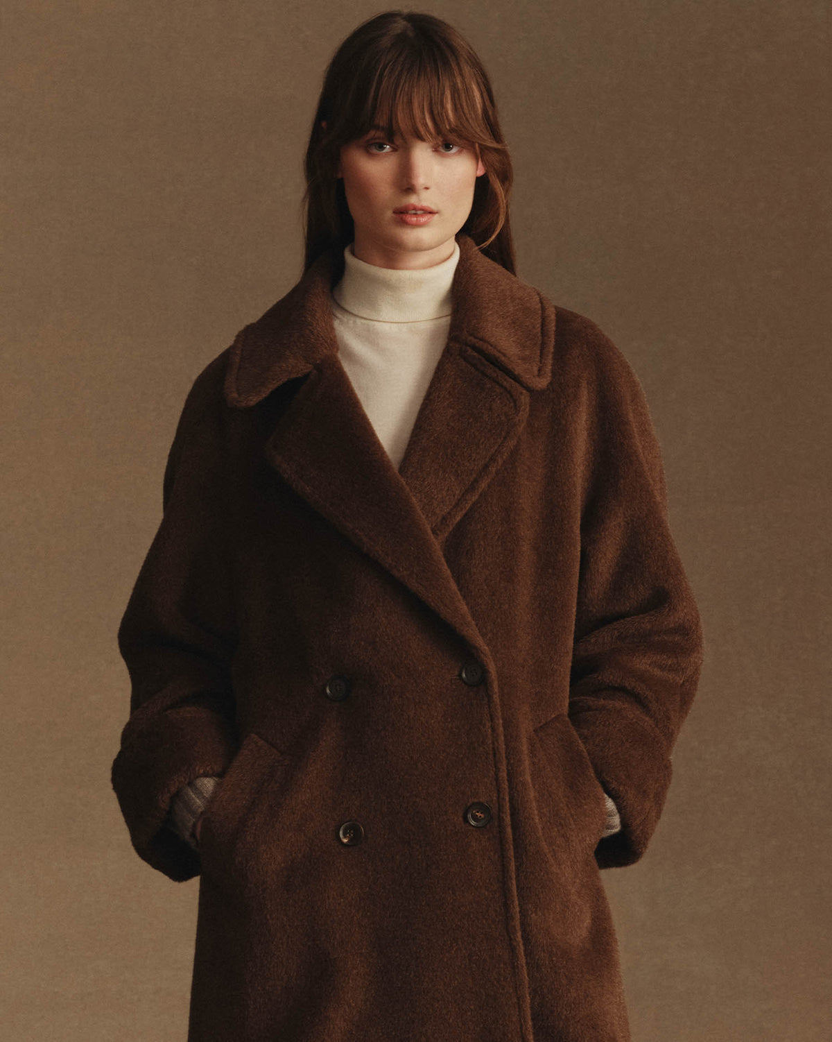 Double Breasted Raglan Overcoat - Brown