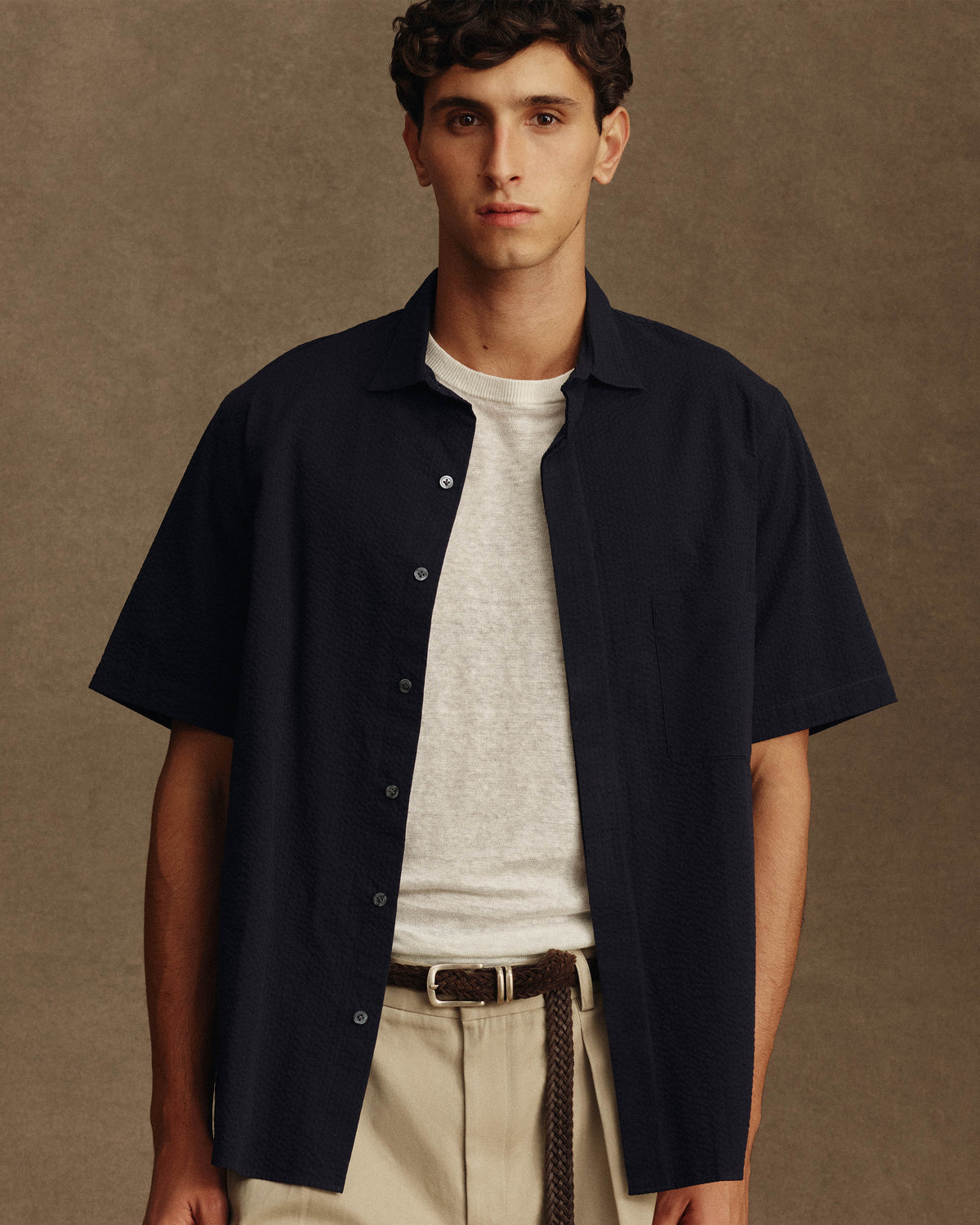 Resort Shirt I - Navy Fine Seersucker