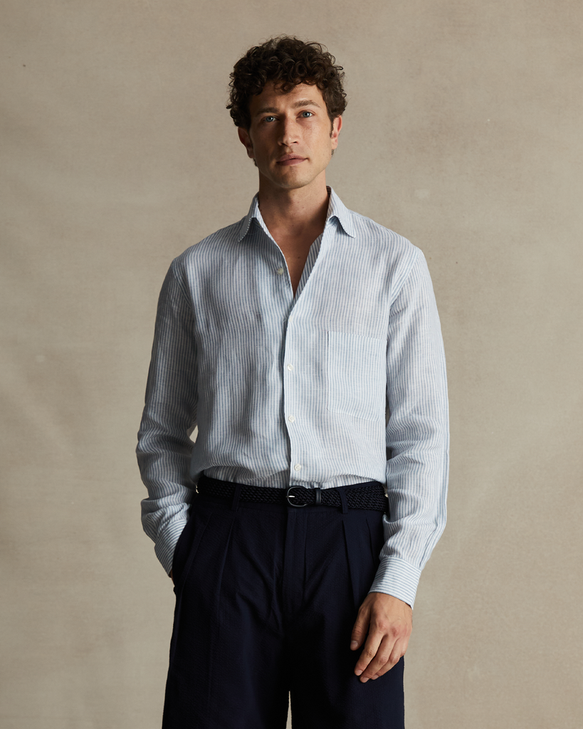 Blue Stripe Summer Linen Shirt | P Johnson